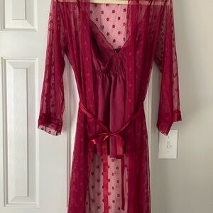 Burgundy Lace Robe with Victoria’s Secret Nightgown